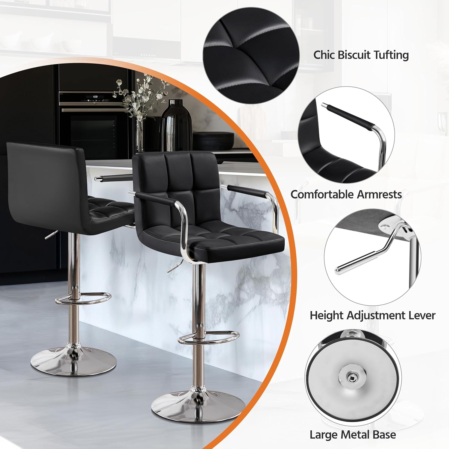 Bar Stools Set Of 2, PU Leathe - Commercial Kitchen Island ulasan dan harga